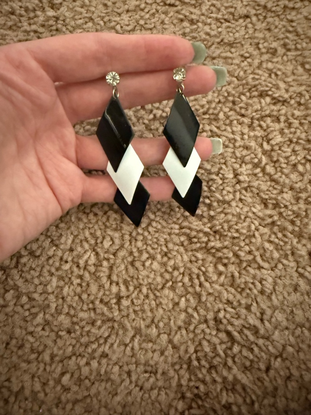 Black & White Chevron Drop Earrings - Women Jewelry